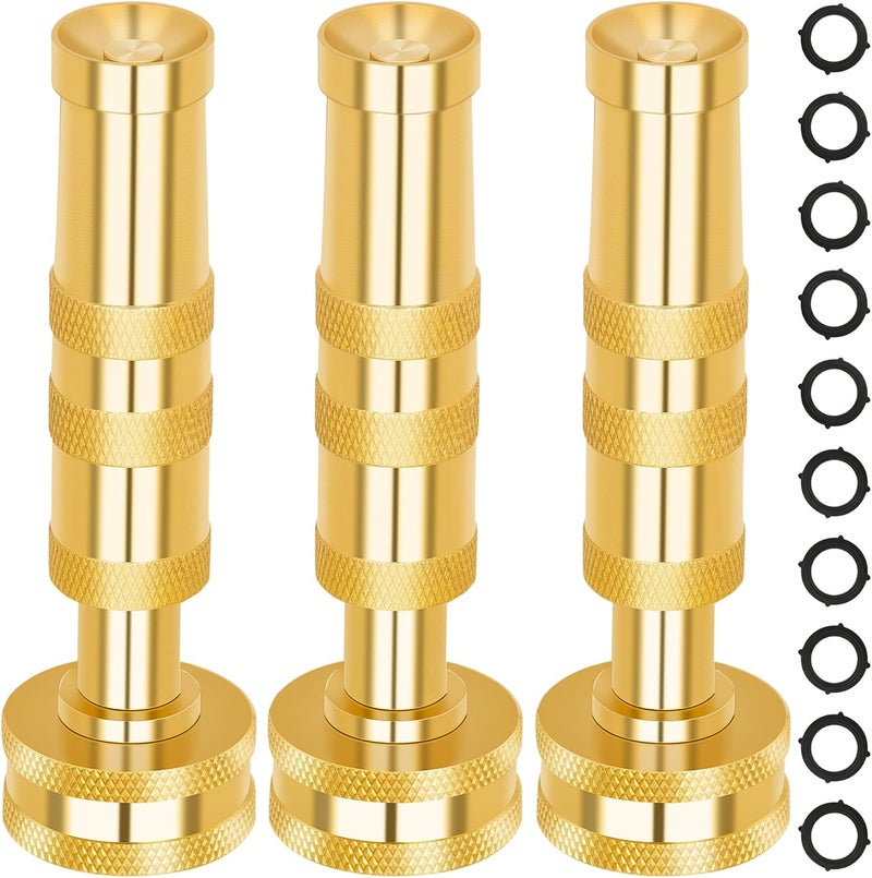 AUTOMAN Brass Hose Nozzle – High Pressure Jet Nozzles 3 Pack, Heavy Duty Sprayer for Garden Hoses, Adjustable Spray Gun,Solid Twist Water Hose Nozzle for Patio, Lawn, Car Wash, Extra 10 Rubber Washers - Image 1